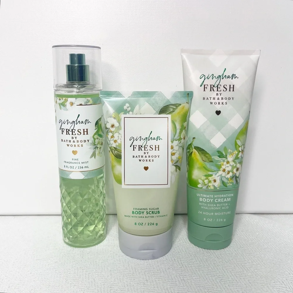 Bath & Body Works Gingham Fresh Gift Set Body Scrub Cream Lotion Nwt